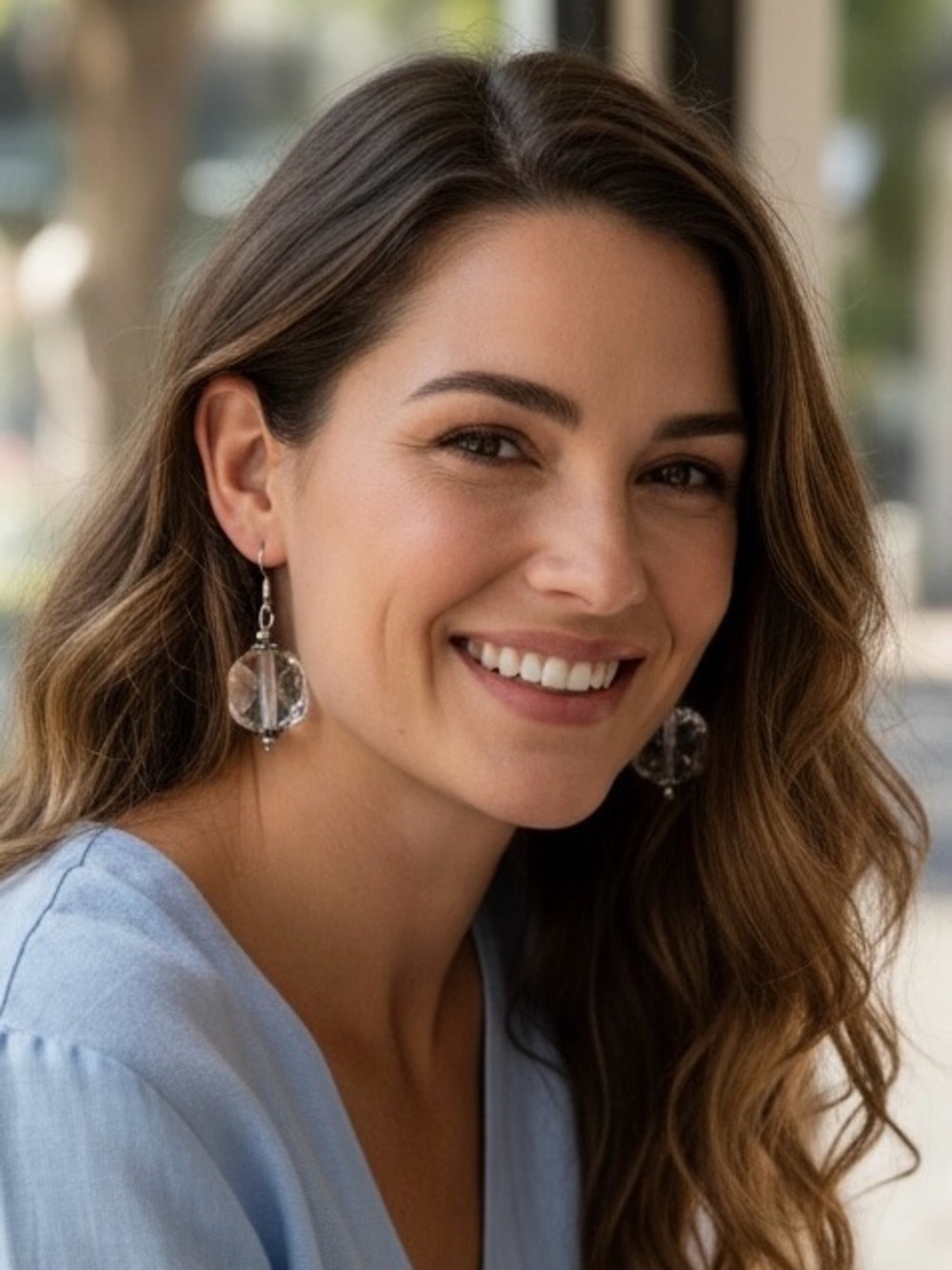 Silver-tone Clear Bead Block Drop Pierced Earrings
